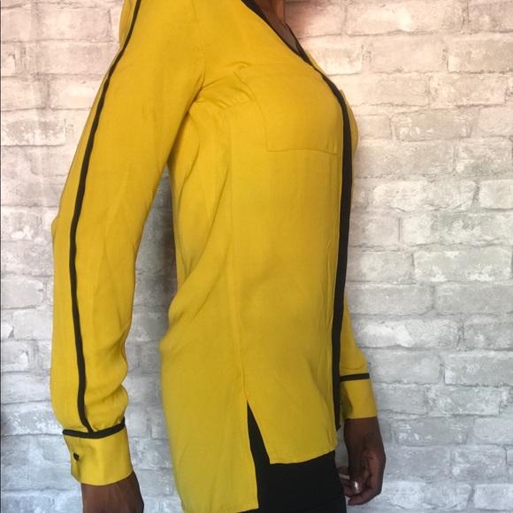 H&M | Yellow & black high low long sleeve top - Picture 6 of 8